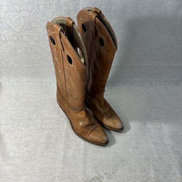 Vintage Acme Cowboy Boots Size 6N Tan Leather Western USA Made Style 8307 - Picture 1 of 6